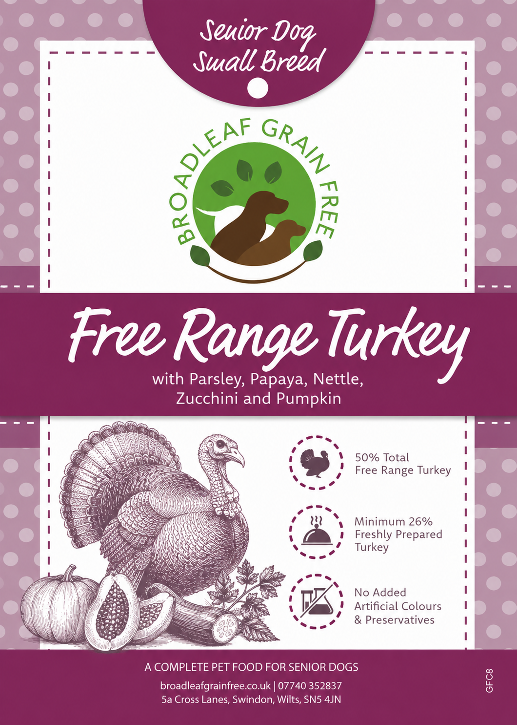 Small Breed Senior - Free Range Turkey with Parsley, Papaya, Nettle, Zucchini and Pumpkin