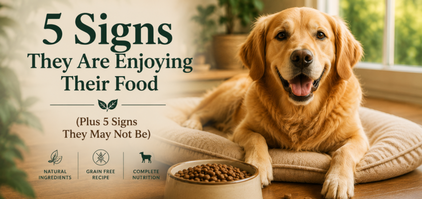 Golden Retriever lying beside a full food bowl, illustrating the signs that it may be time to review your dog's diet.