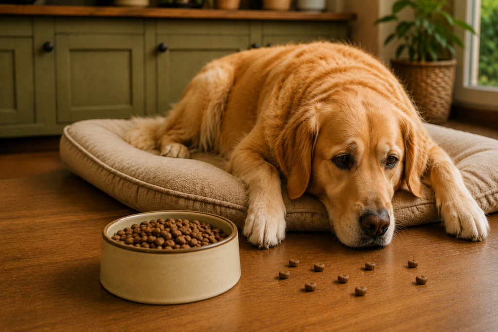 Dog showing little interest at mealtime, a possible sign it may be time to review your dog's diet.