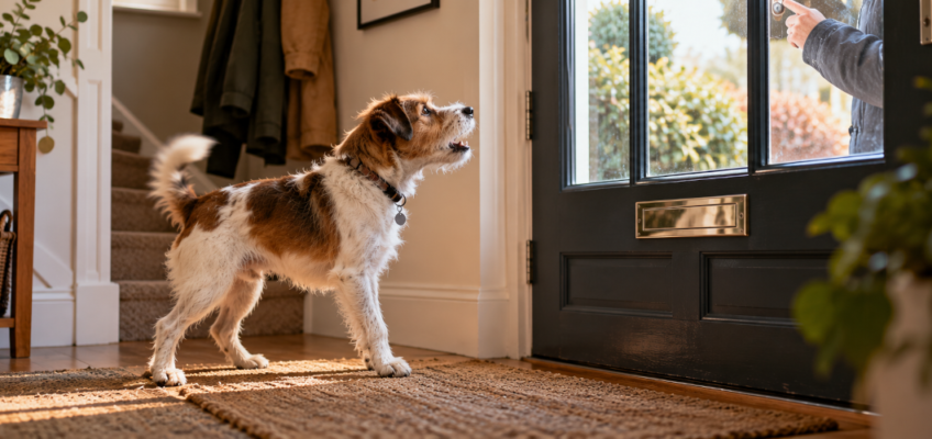 Dog, barking at someone at the door.